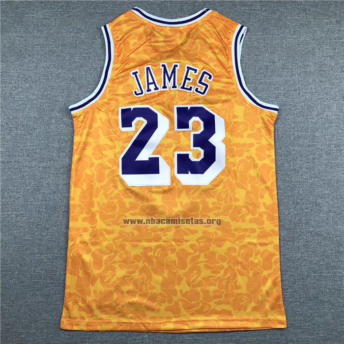 Camiseta Los Angeles Lakers Bape NO 23 Mitchell & Ness Amarillo